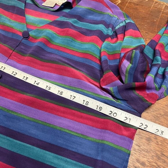 Vtg Talbots Silk Button Blouse Size 10 Petite Multicolor Retro 80s Artsy Unique - Picture 8 of 9